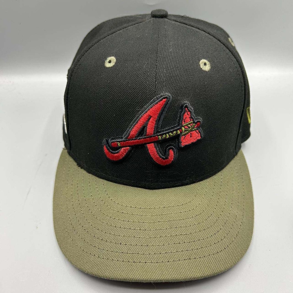 Atlanta Braves MLB Hat Men 7 3/8 Black Green 59Fifty New Era Fitted Cap